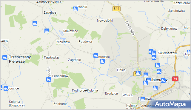 mapa Obrowiec gmina Hrubieszów, Obrowiec gmina Hrubieszów na mapie Targeo