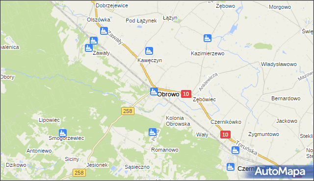 mapa Obrowo powiat toruński, Obrowo powiat toruński na mapie Targeo
