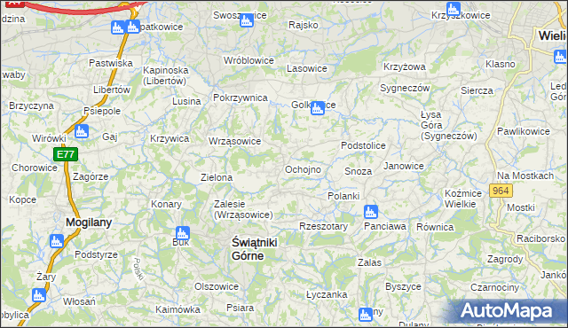 mapa Ochojno, Ochojno na mapie Targeo