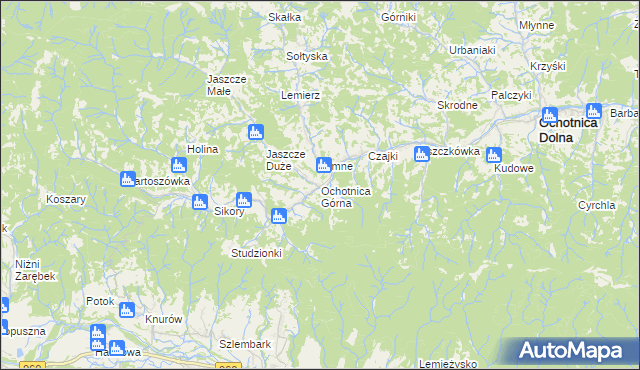 mapa Ochotnica Górna, Ochotnica Górna na mapie Targeo