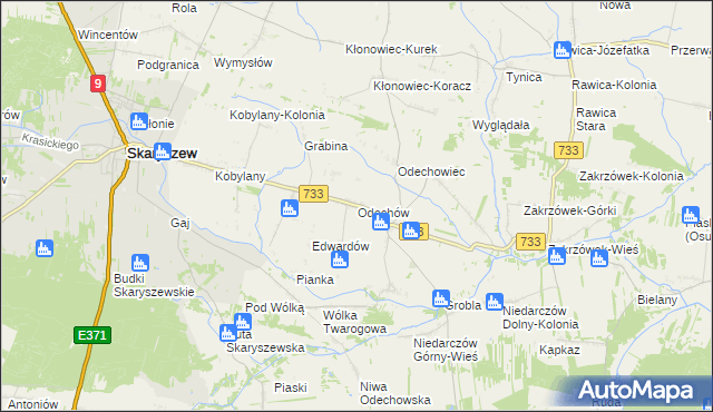 mapa Odechów gmina Skaryszew, Odechów gmina Skaryszew na mapie Targeo