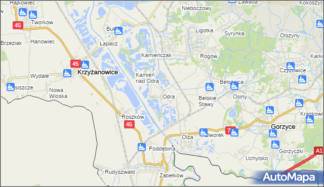 mapa Odra gmina Gorzyce, Odra gmina Gorzyce na mapie Targeo
