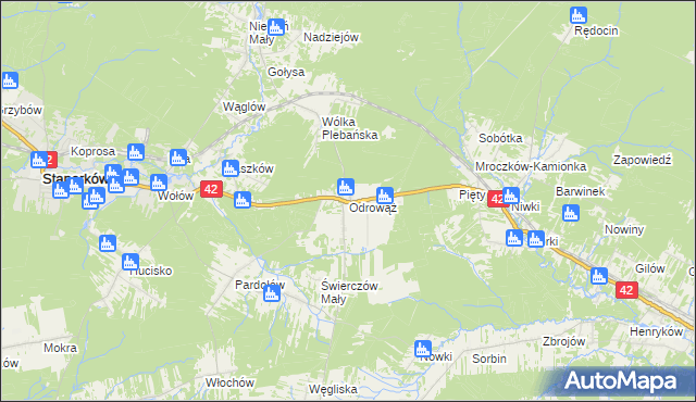 mapa Odrowąż gmina Stąporków, Odrowąż gmina Stąporków na mapie Targeo