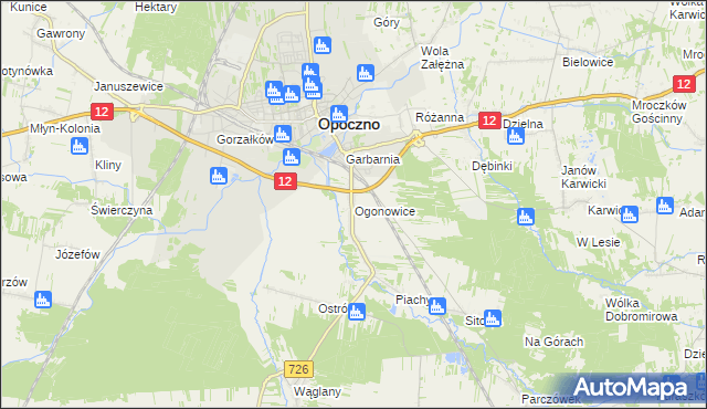 mapa Ogonowice gmina Opoczno, Ogonowice gmina Opoczno na mapie Targeo