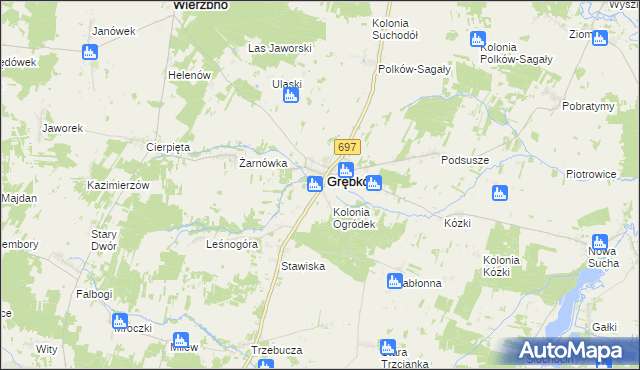 mapa Ogródek gmina Grębków, Ogródek gmina Grębków na mapie Targeo