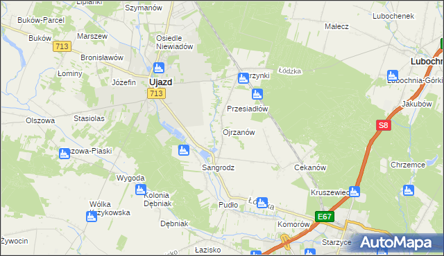 mapa Ojrzanów gmina Ujazd, Ojrzanów gmina Ujazd na mapie Targeo