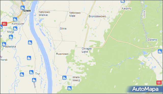 mapa Okrągła Łąka, Okrągła Łąka na mapie Targeo