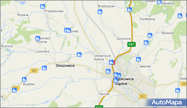 mapa Olbrachcice Wielkie, Olbrachcice Wielkie na mapie Targeo