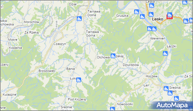 mapa Olchowa gmina Zagórz, Olchowa gmina Zagórz na mapie Targeo