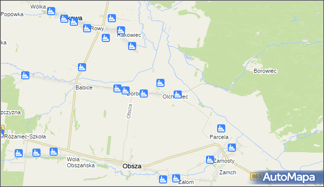 mapa Olchowiec gmina Obsza, Olchowiec gmina Obsza na mapie Targeo