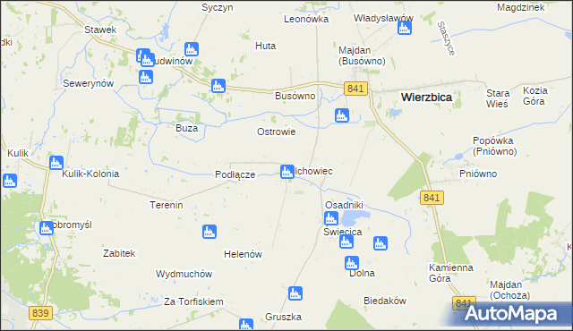 mapa Olchowiec gmina Wierzbica, Olchowiec gmina Wierzbica na mapie Targeo