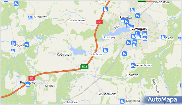 mapa Olchowo gmina Nowogard, Olchowo gmina Nowogard na mapie Targeo