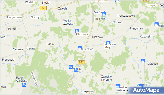 mapa Olędzkie, Olędzkie na mapie Targeo