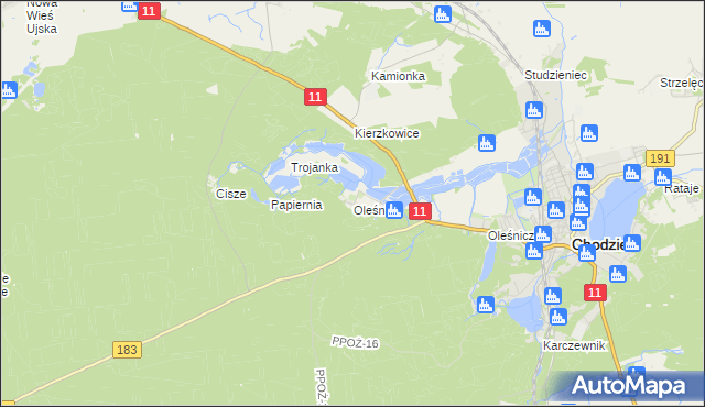 mapa Oleśnica gmina Chodzież, Oleśnica gmina Chodzież na mapie Targeo