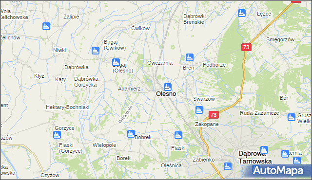 mapa Olesno powiat dąbrowski, Olesno powiat dąbrowski na mapie Targeo