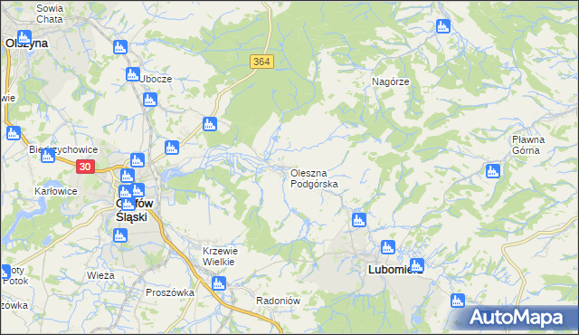 mapa Oleszna Podgórska, Oleszna Podgórska na mapie Targeo