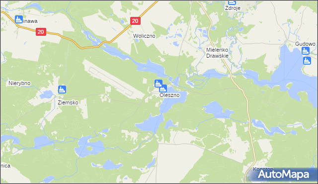 mapa Oleszno gmina Drawsko Pomorskie, Oleszno gmina Drawsko Pomorskie na mapie Targeo