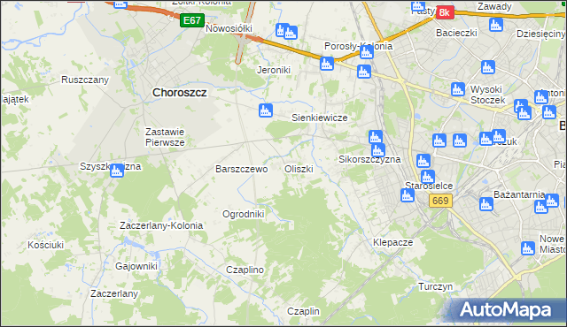 mapa Oliszki gmina Choroszcz, Oliszki gmina Choroszcz na mapie Targeo