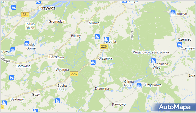 mapa Olszanka gmina Przywidz, Olszanka gmina Przywidz na mapie Targeo