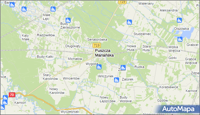 mapa Olszanka gmina Puszcza Mariańska, Olszanka gmina Puszcza Mariańska na mapie Targeo
