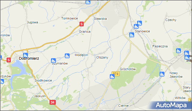 mapa Olszany gmina Strzegom, Olszany gmina Strzegom na mapie Targeo