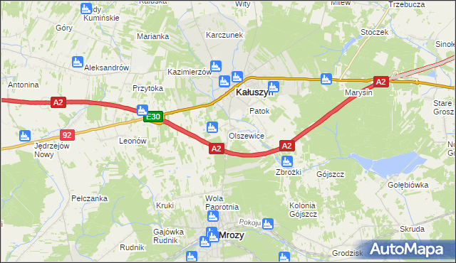 mapa Olszewice gmina Kałuszyn, Olszewice gmina Kałuszyn na mapie Targeo