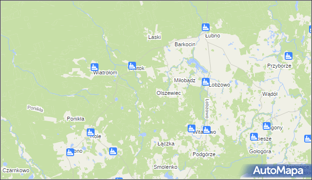 mapa Olszewiec gmina Miastko, Olszewiec gmina Miastko na mapie Targeo