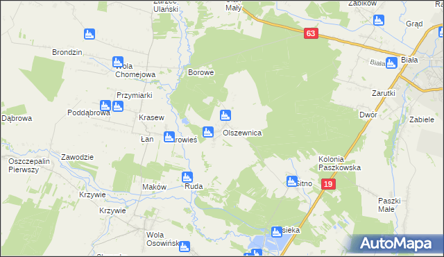 mapa Olszewnica gmina Borki, Olszewnica gmina Borki na mapie Targeo