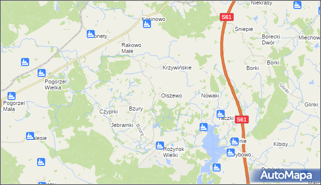 mapa Olszewo gmina Prostki, Olszewo gmina Prostki na mapie Targeo