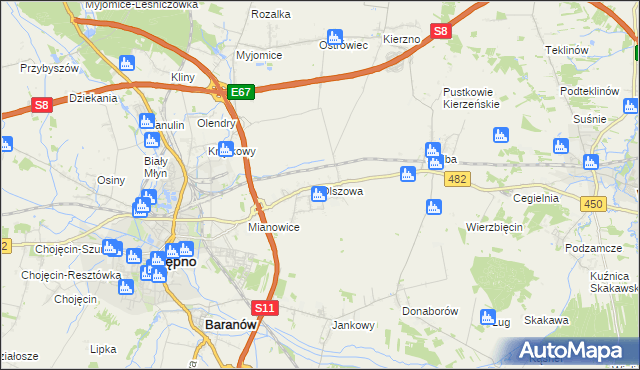 mapa Olszowa gmina Kępno, Olszowa gmina Kępno na mapie Targeo