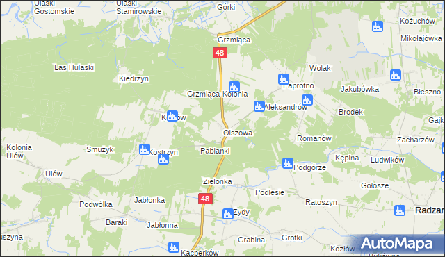 mapa Olszowa gmina Wyśmierzyce, Olszowa gmina Wyśmierzyce na mapie Targeo