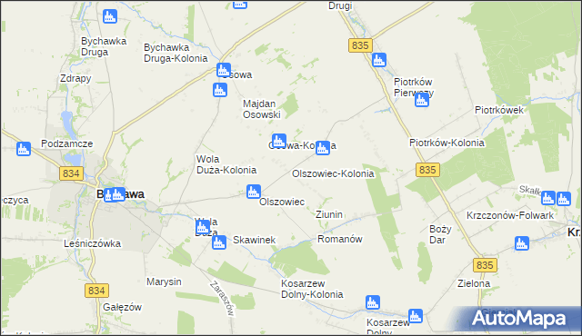 mapa Olszowiec-Kolonia gmina Bychawa, Olszowiec-Kolonia gmina Bychawa na mapie Targeo