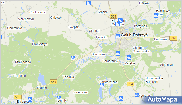 mapa Olszówka gmina Golub-Dobrzyń, Olszówka gmina Golub-Dobrzyń na mapie Targeo