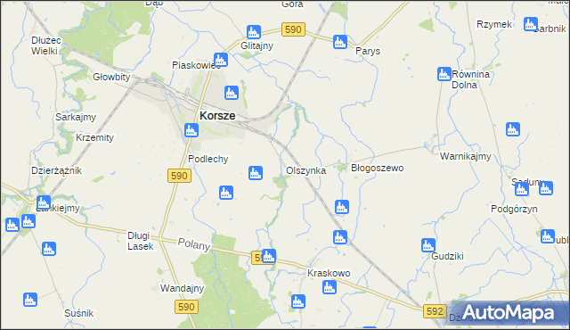 mapa Olszynka gmina Korsze, Olszynka gmina Korsze na mapie Targeo