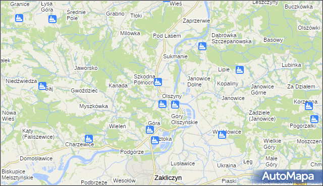 mapa Olszyny gmina Wojnicz, Olszyny gmina Wojnicz na mapie Targeo