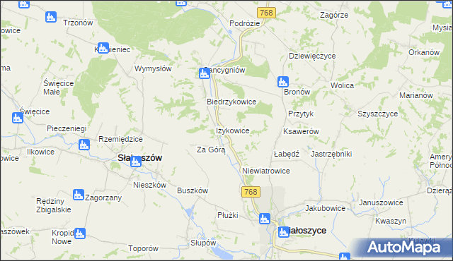 mapa Opatkowice gmina Działoszyce, Opatkowice gmina Działoszyce na mapie Targeo