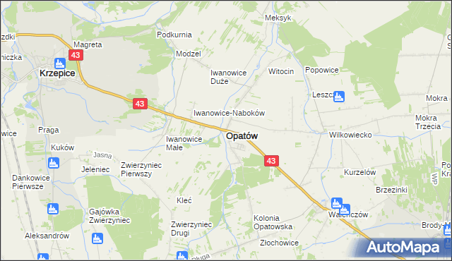 mapa Opatów powiat kłobucki, Opatów powiat kłobucki na mapie Targeo