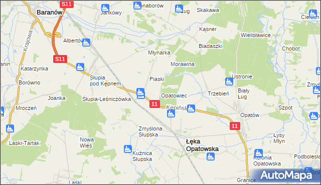 mapa Opatowiec gmina Łęka Opatowska, Opatowiec gmina Łęka Opatowska na mapie Targeo