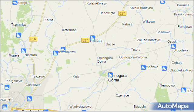 mapa Opinogóra Dolna, Opinogóra Dolna na mapie Targeo