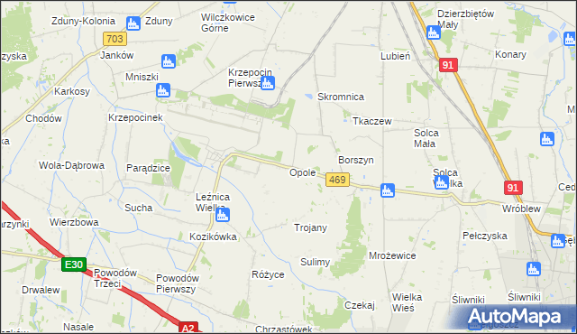 mapa Opole gmina Parzęczew, Opole gmina Parzęczew na mapie Targeo