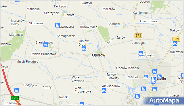 mapa Oporów powiat kutnowski, Oporów powiat kutnowski na mapie Targeo