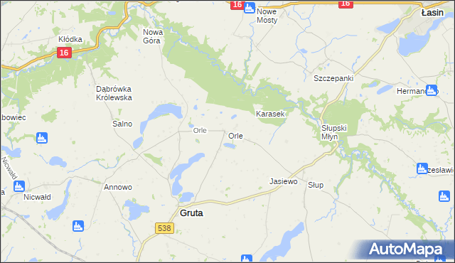 mapa Orle gmina Gruta, Orle gmina Gruta na mapie Targeo