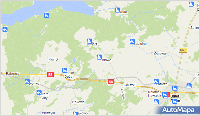 mapa Orłowo gmina Biała Piska, Orłowo gmina Biała Piska na mapie Targeo