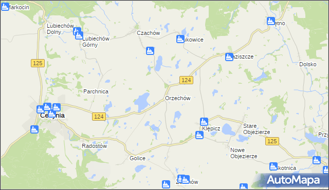 mapa Orzechów gmina Cedynia, Orzechów gmina Cedynia na mapie Targeo