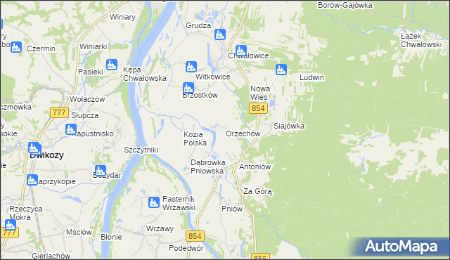 mapa Orzechów gmina Radomyśl nad Sanem, Orzechów gmina Radomyśl nad Sanem na mapie Targeo