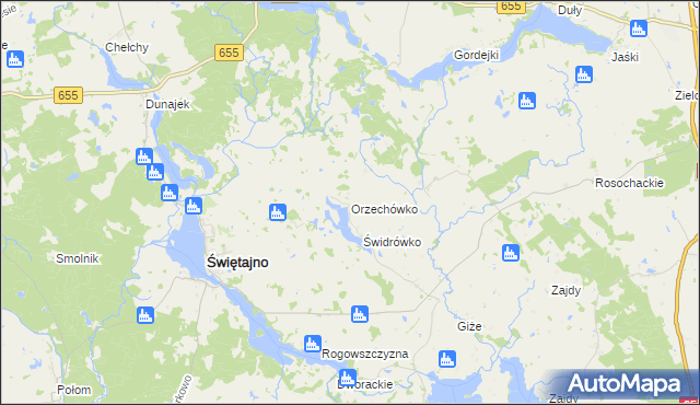 mapa Orzechówko gmina Świętajno, Orzechówko gmina Świętajno na mapie Targeo