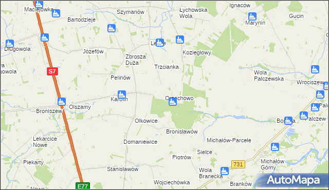 mapa Orzechowo gmina Jasieniec, Orzechowo gmina Jasieniec na mapie Targeo