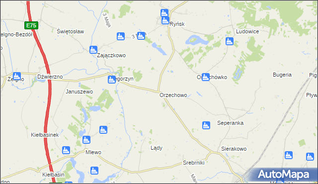 mapa Orzechowo gmina Ryńsk, Orzechowo gmina Ryńsk na mapie Targeo