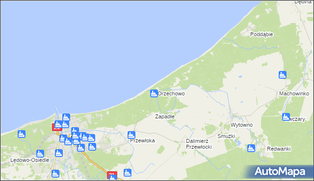 mapa Orzechowo gmina Ustka, Orzechowo gmina Ustka na mapie Targeo