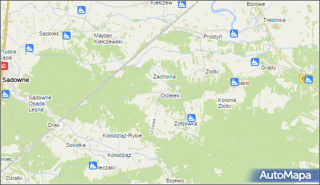 mapa Orzełek gmina Sadowne, Orzełek gmina Sadowne na mapie Targeo